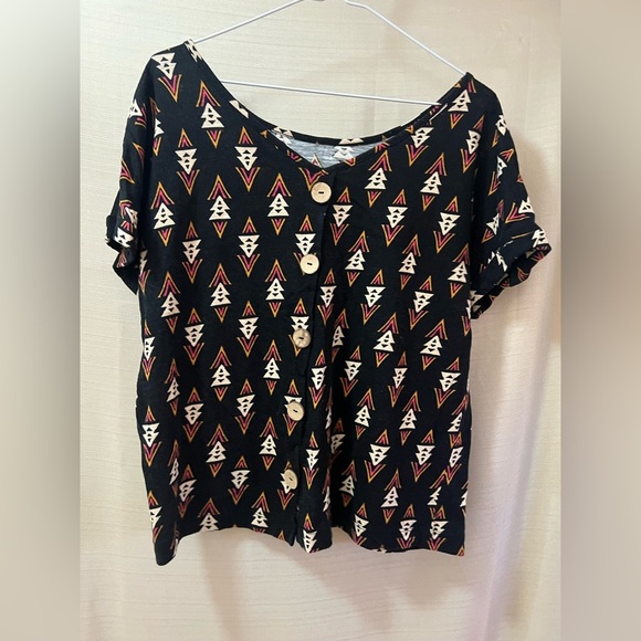 ⚫️ BOGO Rachel Zoe Black and Cream Geometric Pattern Blouse Size Large - Picture 5 of 6